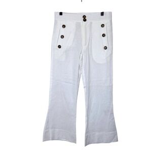 Jen's Pirate Booty White Linen Blend Sailor Wide Leg Crop Pants Resort Luxury XS